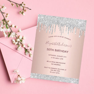 Carte Postale Fête d'anniversaire rose or argent parties scintil