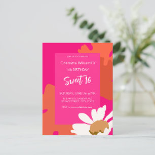 Carte Postale Fête d'anniversaire seize ans rose chaud et orange