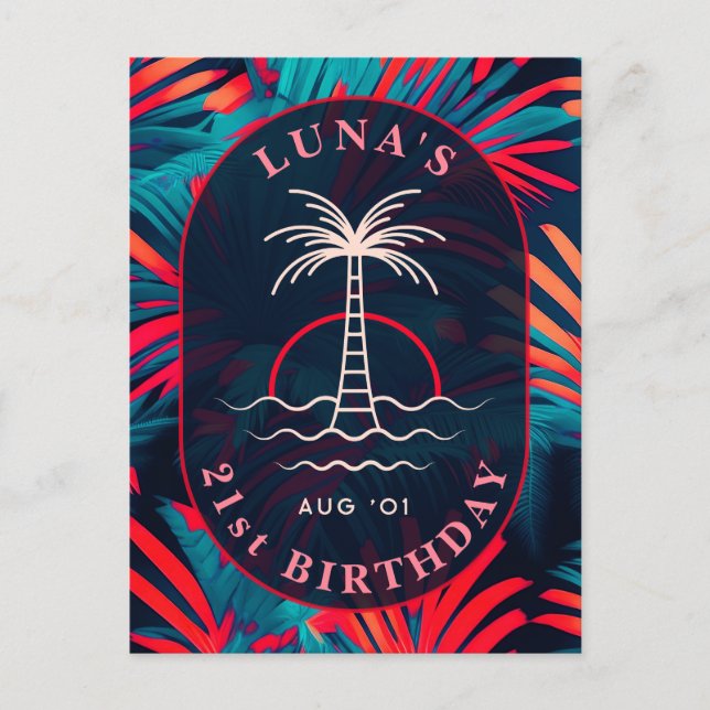 Carte Postale Fête d'anniversaire sur la plage Feuilles de palmi (Devant)
