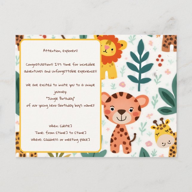 Carte Postale Fête d'anniversaire sur le thème de l'aventure dan (Devant)