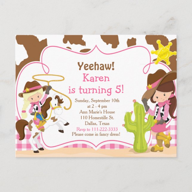 Carte Postale Fête d'anniversaire Western Cowgirl Yeehaw (Devant)