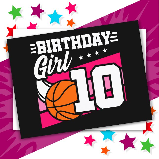 Carte Postale Fête de basket-ball 10 ans Fille 10e anniversaire (Créateur téléchargé)