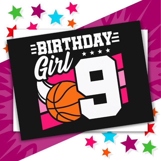 Carte Postale Fête de basket-ball 9 ans 9 ans Fille d'anniversai (Créateur téléchargé)