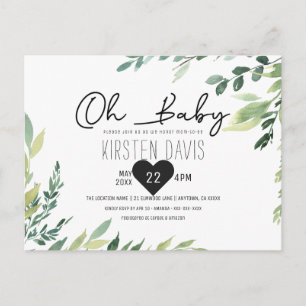 Carte Postale Fête de bébé Oh Baby Greenery Bébé Genre Neutre
