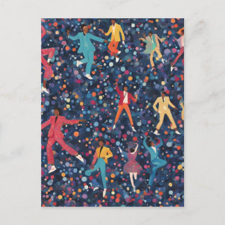 Carte Postale Fête de Danse Colorée – Motif de Célébration Rétro