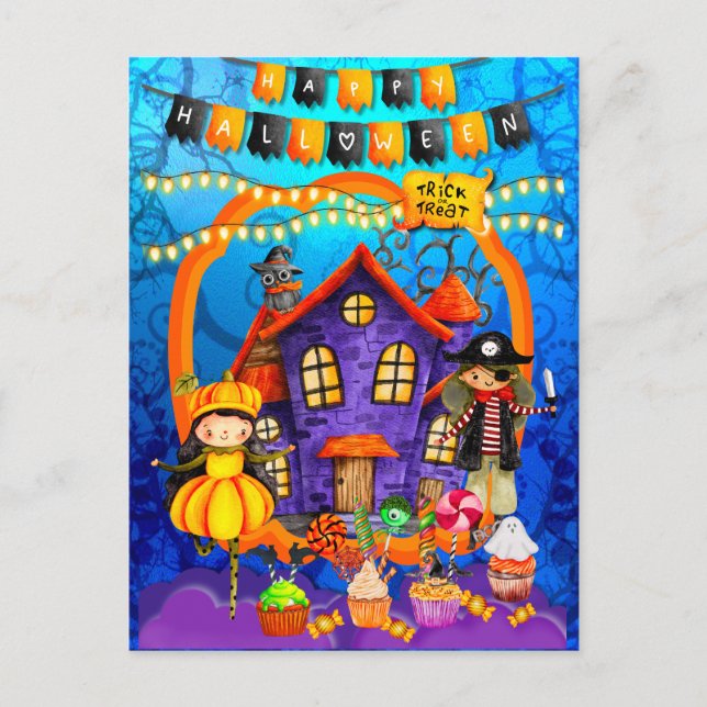 Carte Postale Fête de déguisement pour enfants Joyeux Halloween (Devant)