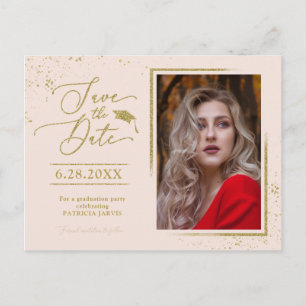 Carte Postale Fête de fin d'études chic Save The Date Paillettes