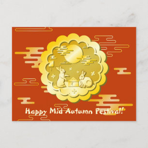 Carte Postale Fête de la mi-automne Gâteau de lune doré Lapin lu