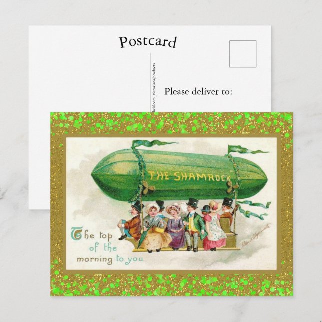 Carte Postale Fête de la Saint-Patrick Shamrocks Irlandais Zeppe (Devant / Derrière)