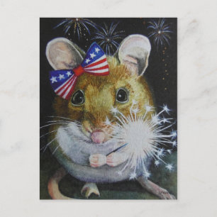 Carte Postale Fête de l'Indépendance Souris no 1 Aquarelle Art
