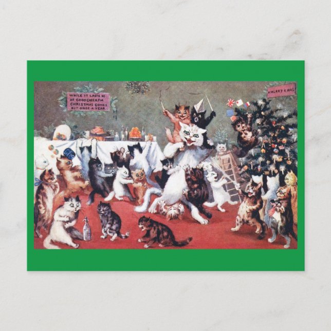 Carte Postale Fête de Noël avec chatons, Louis Wain (Devant)