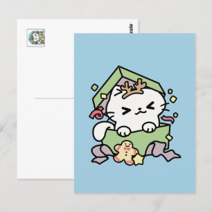 Carte Postale Fête de Noël avec Purr-ty Time Cat