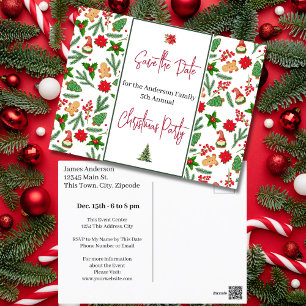 Carte Postale Fête de Noël de famille Sauvez la date Holly Berry