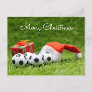 Carte Postale Fête de Noël de football avec chapeau de Père Noël