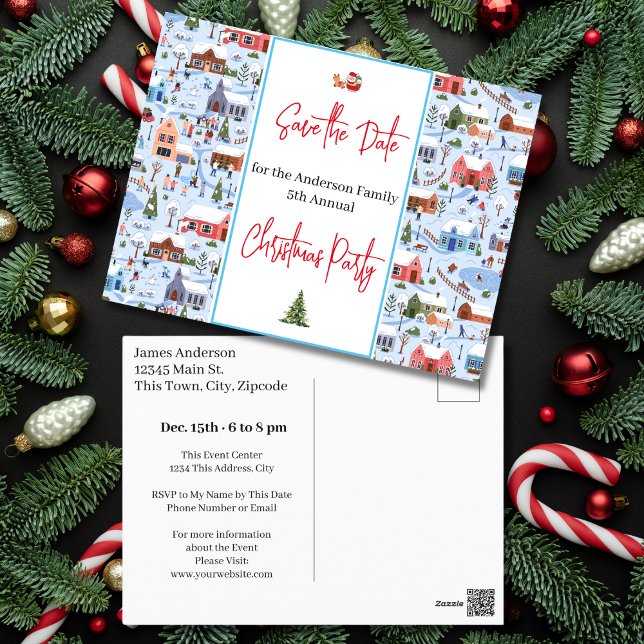 Carte Postale Fête de Noël en famille Save the Date Winterland (Family Christmas Party Save the Date Winterland Postcard)