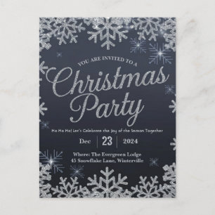 Carte Postale Fête de Noël Glamour en argent et bleu étincelant