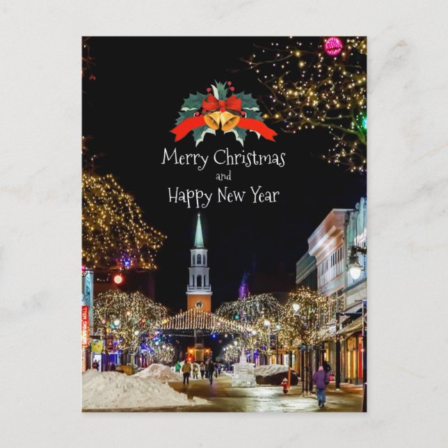 Carte Postale Fête de Noël, lumières vives et baubles (Devant)
