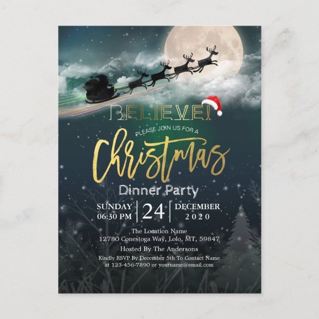 Carte Postale Fête de Noël Santa Hat Reindeer Sleigh (Devant)