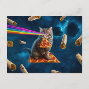 Carte Postale Fête de pizza de chat laser