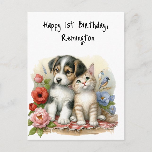 Carte Postale Fête de premier anniversaire personnalisée pour bé (Devant)