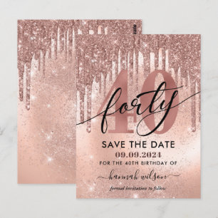 Carte Postale Fête des 40 ans Rose Gold Save The Date 