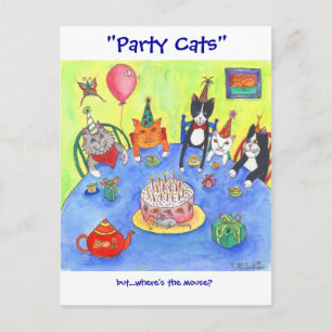 Carte Postale Fête des chats ! Chats-chats d'anniversaire amusan