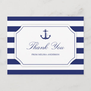 Carte Postale Fête des mariées Ancre marine Merci bleu marine