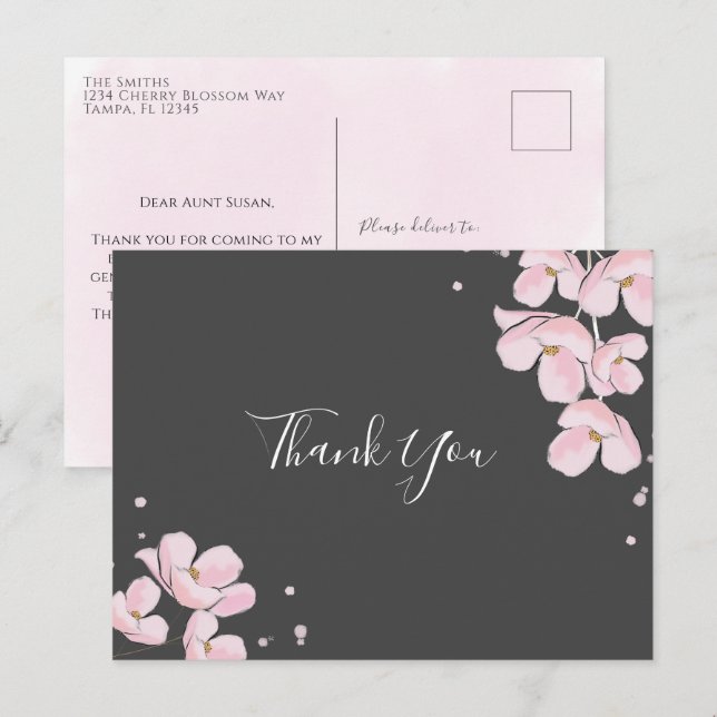 Carte Postale Fête des mariées Aquarelle Florale Fleurs de ceris (Devant / Derrière)