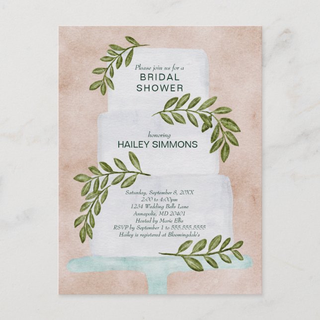 Carte Postale Fête des mariées Aquarelle Mariage Gâteau Invitati (Devant)