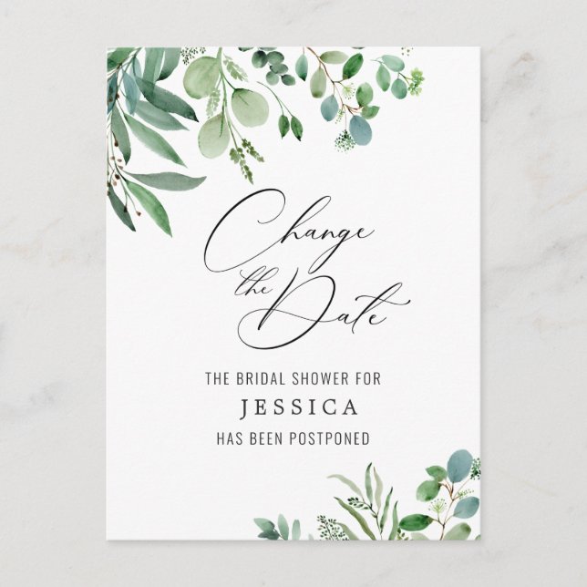 Carte Postale Fête des mariées Date reportée Élégant Eucalyptus (Devant)