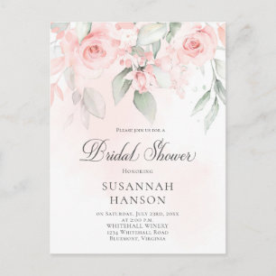 Carte Postale Fête des mariées florale rose pâle et vert pastel