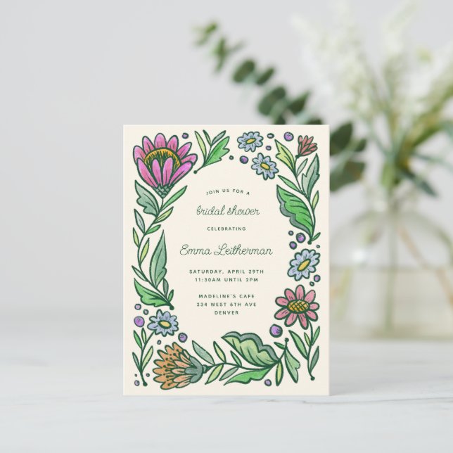 Carte Postale Fête des mariées florale Scandinave artistique (Debout devant)