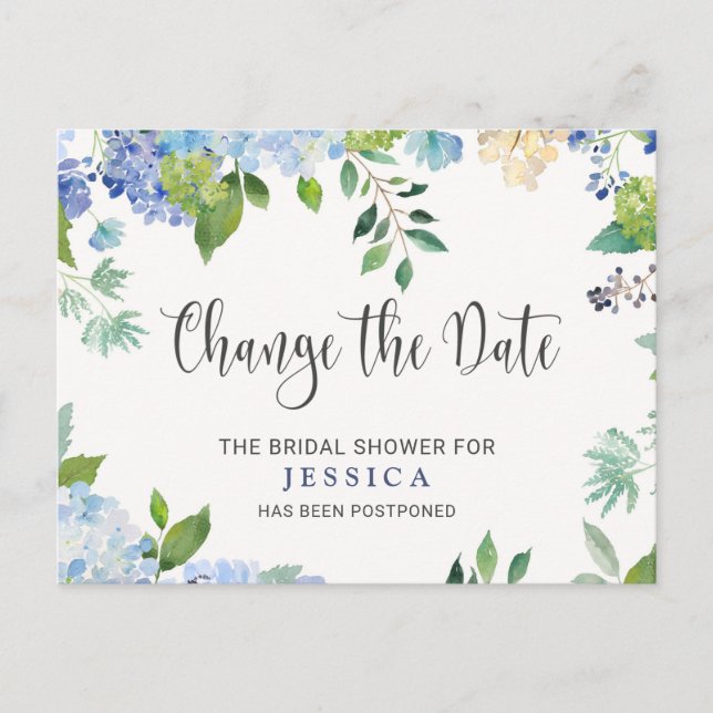Carte Postale Fête des mariées Modifier la date Blue Hydrangeas (Devant)