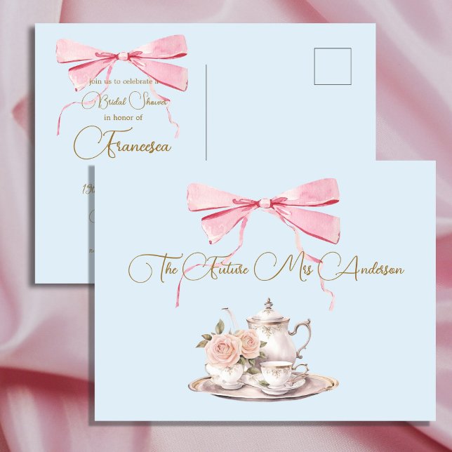Carte Postale Fête des mariées Regency Tea Party Ribbon Invitati (Créateur téléchargé)