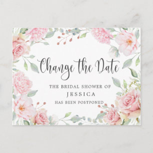 Carte Postale Fête des mariées Reportée Date Elegant Blush Roses