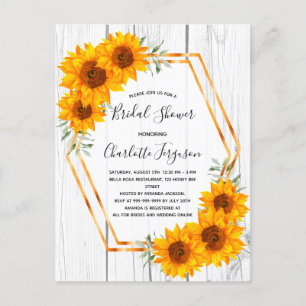 Carte Postale Fête des mariées tournesol bois or géométrique