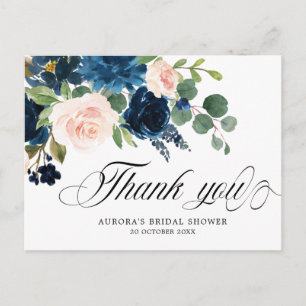 Carte Postale Fête des mariées végétale bleu marine Merci