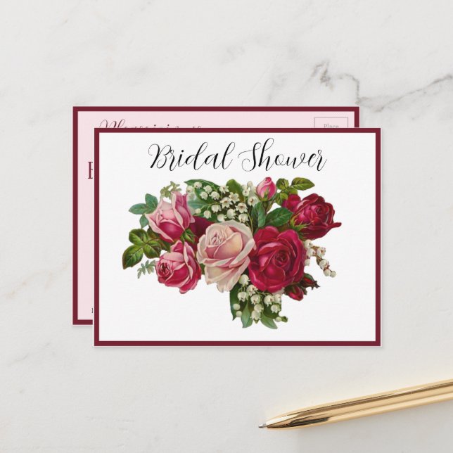Carte Postale Fête des mariées victorienne classique Rose Lily V (Devant/Arrière en situation)