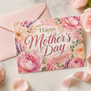 Carte Postale Fête des Mères Avec Amour Fard à Joues Aquarelle P