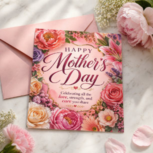 Carte Postale Fête des Mères Célébration Amour Force Soin Floral