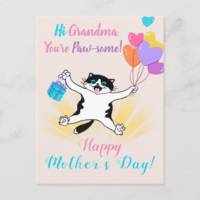Carte Postale Fête des mères de grand-mère mignonne Kitty Ballon (Devant)