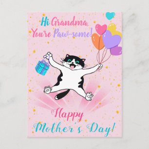 Carte Postale Fête des mères de grand-mère mignonne Kitty rose
