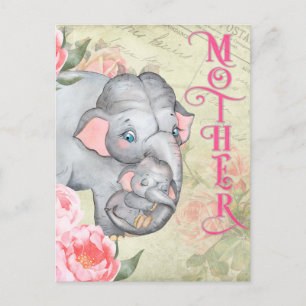 Carte Postale Fête des mères florales Vintages des éléphants et 