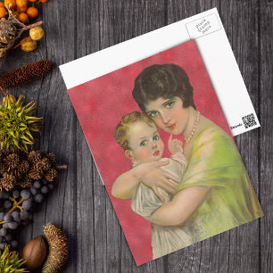 Carte Postale Fête des Mères Maman des années 1930 tenant son bé