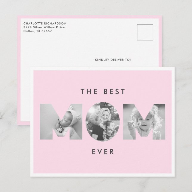 Carte Postale Fête des Mères Meilleure Maman Jamais Dusty Rose P (Devant / Derrière)