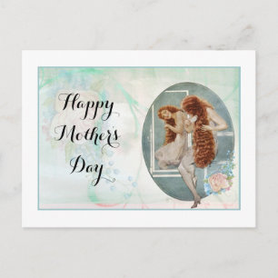 Carte Postale Fête des mères Pastel Rose Bouquet à l'air miroir