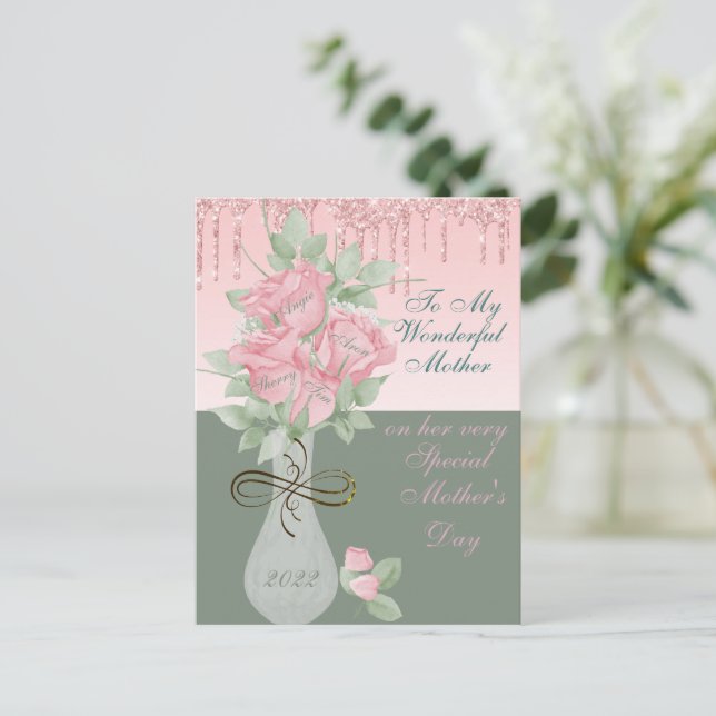 Carte postale, Fête des mères Roses personnalisés (Debout devant)