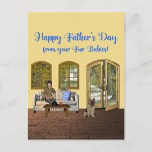 Carte Postale fête des pères de Fur Babies, Homme sur canapé ave