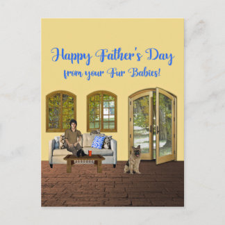 Carte Postale Fête des pères de Fur Babies, Homme sur canapé ave