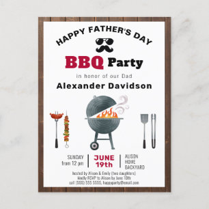 Carte Postale Fête des pères en bois rustique Photo BBQ Invitati